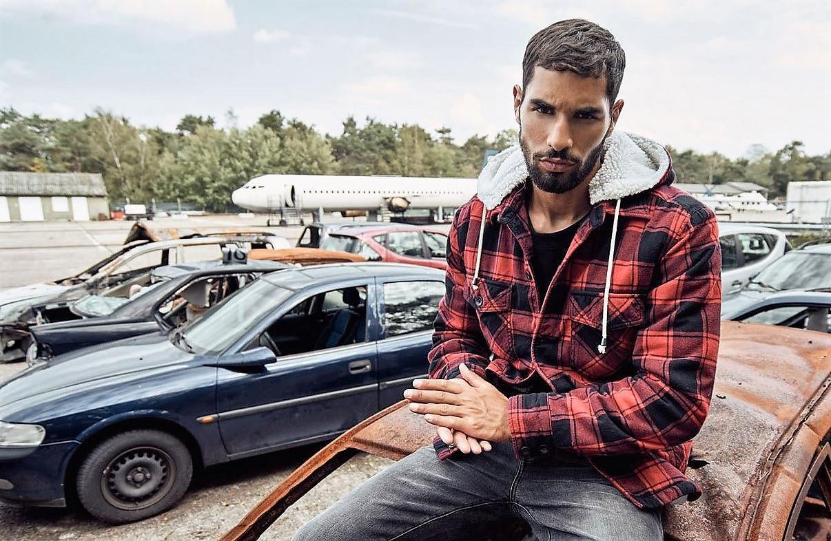 Brandit Lumberjacket hooded rot/schwarz, Größe 3XL