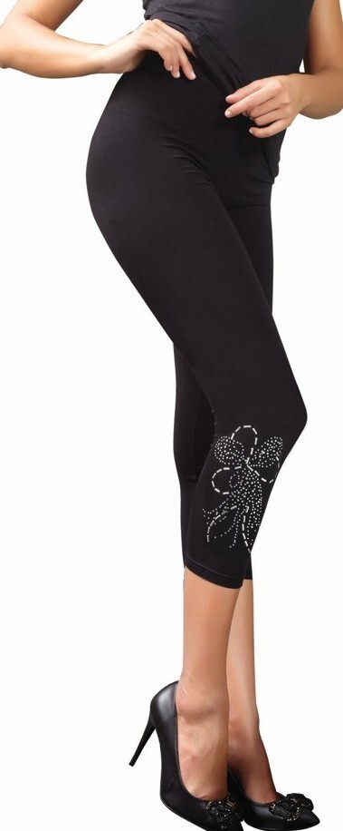 Damen Leggins 2035 mit Applikation, ¾ lang, Schwarz, Gr.M