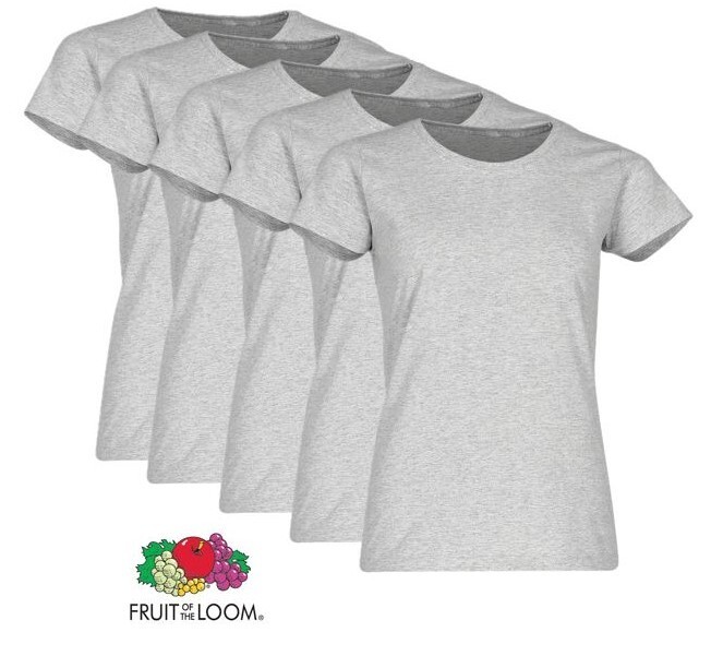 FRUIT OF THE LOOM  Valueweight Damen-T-Shirt, 5er.Pack, grau melliert, Gr.S