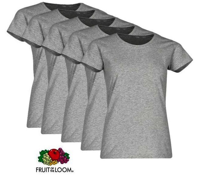 FRUIT OF THE LOOM  Valueweight Damen-T-Shirt, 5er.Pack, grau melliert, Gr.S