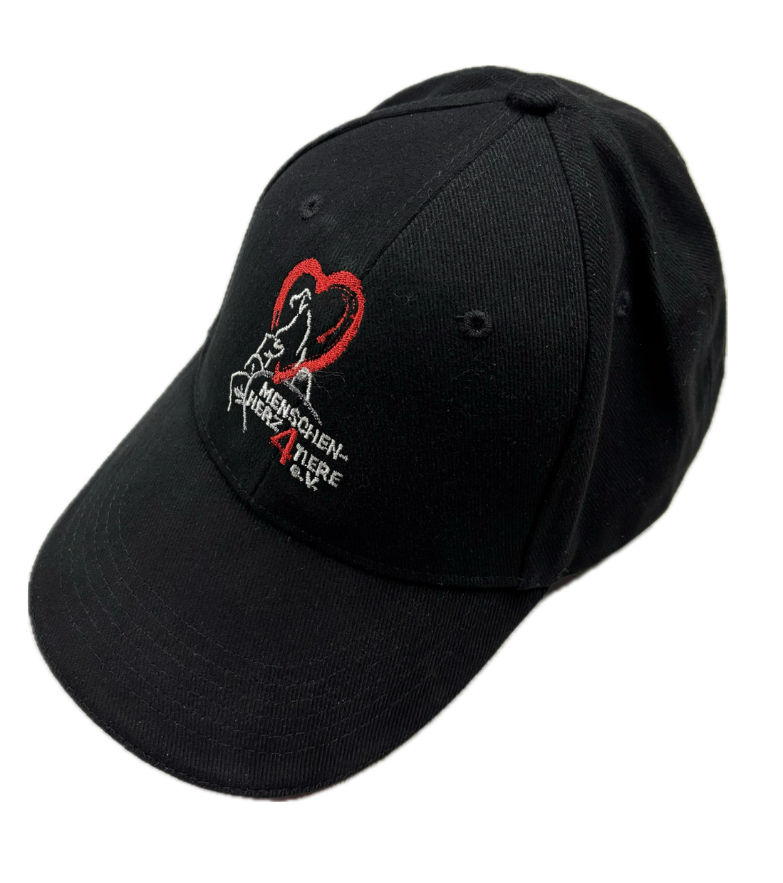 6 Panel Strong Front Raver Cap, „Menschen Herz 4 Tiere e.V.“, Schwarz