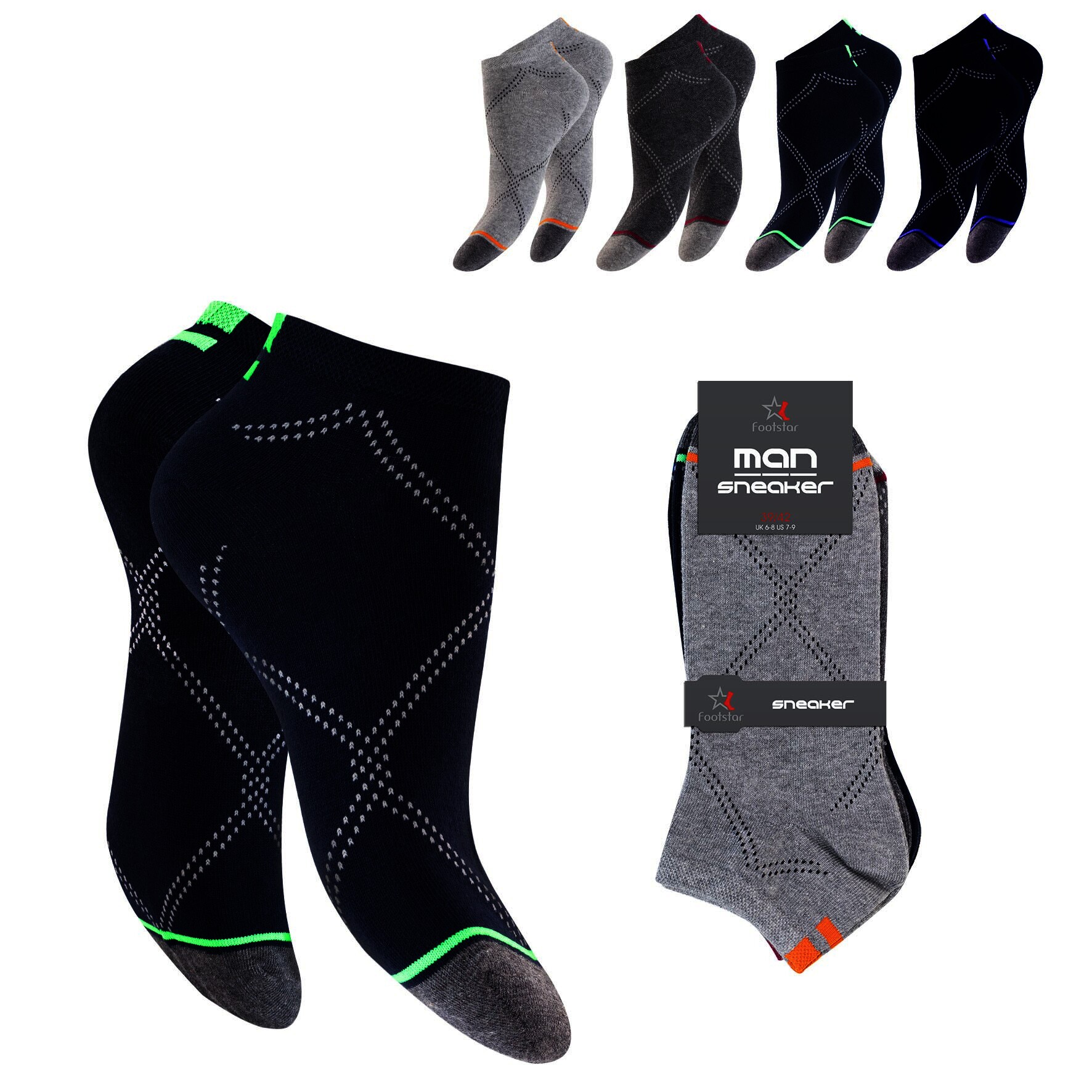 Herren Sneaker-Socken 73990 , Gr. 43/46, farbig gem., 4 x 4er-Pack