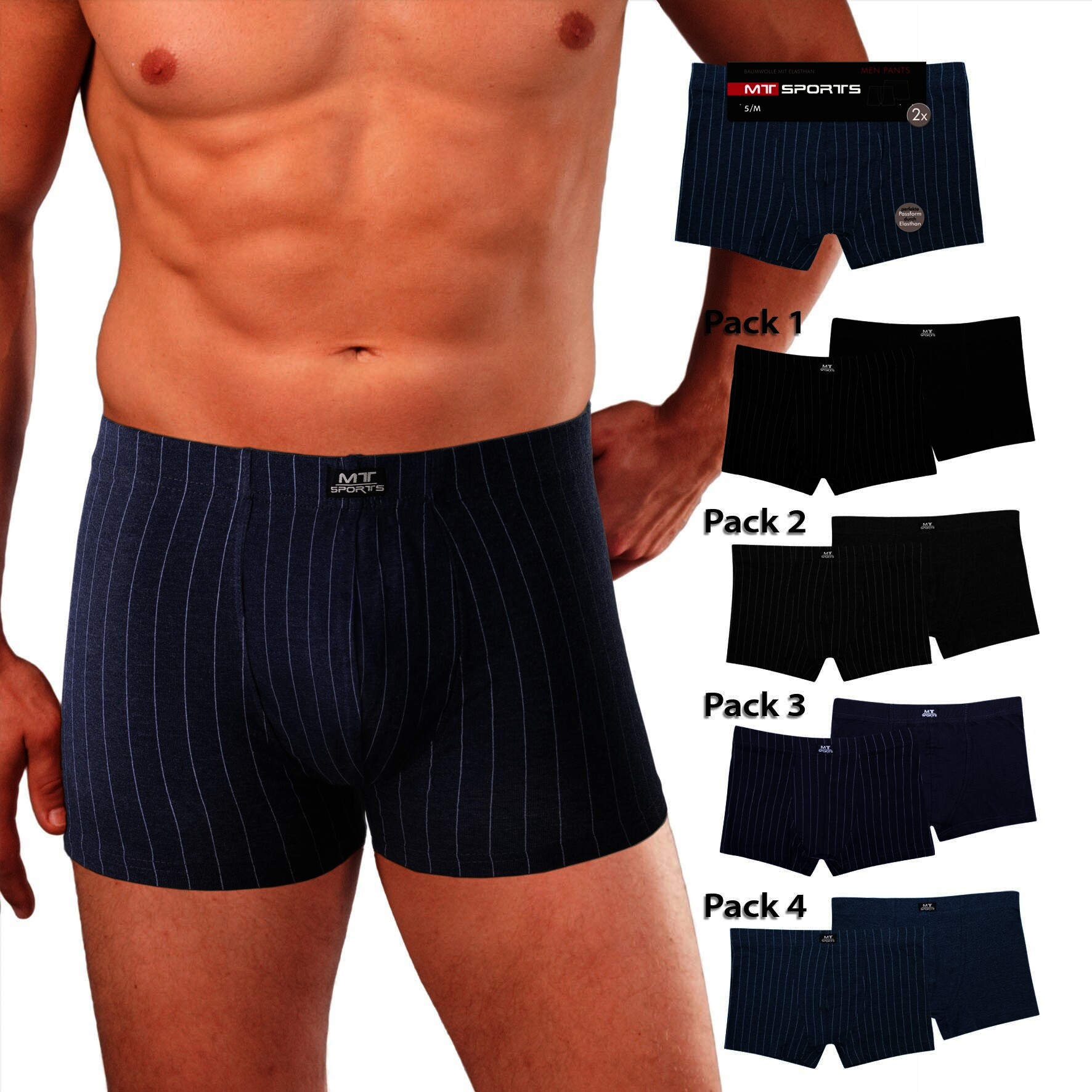 Herren Pants 22853, versch. Farben uni/längsgestreift, 2er-Pack, Gr.8