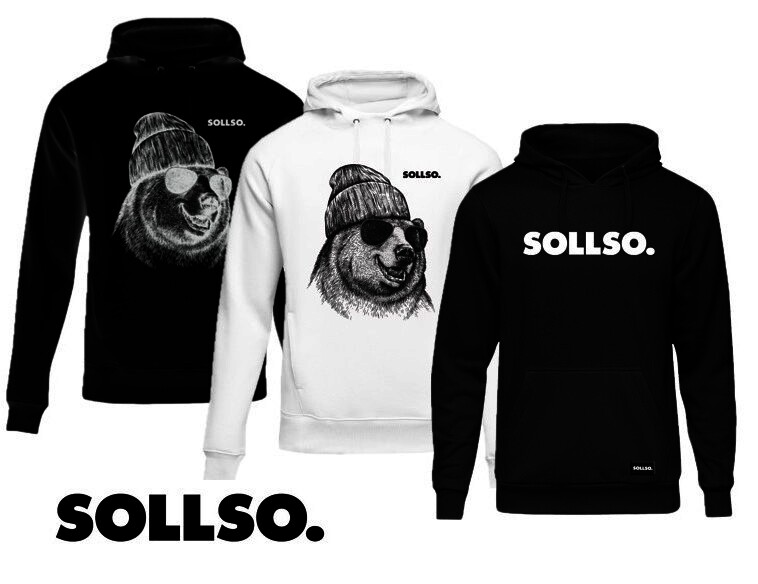 Hoodie „Winterbear“ by SOLLSO.,Melange White, Gr.L