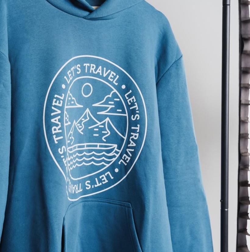 SOLLSO. Premium Hoodie "Let’s Travel" Farbe Navy Blue, Größe XXL