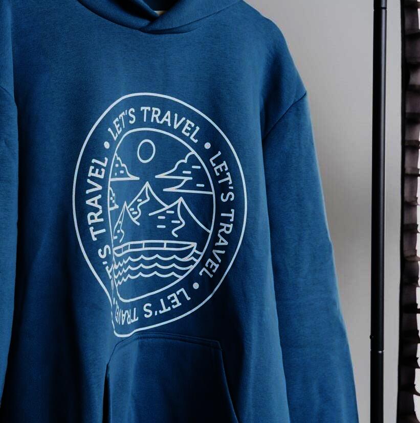 SOLLSO. Premium Hoodie "Let’s Travel" Farbe Navy Blue, Größe 3XL