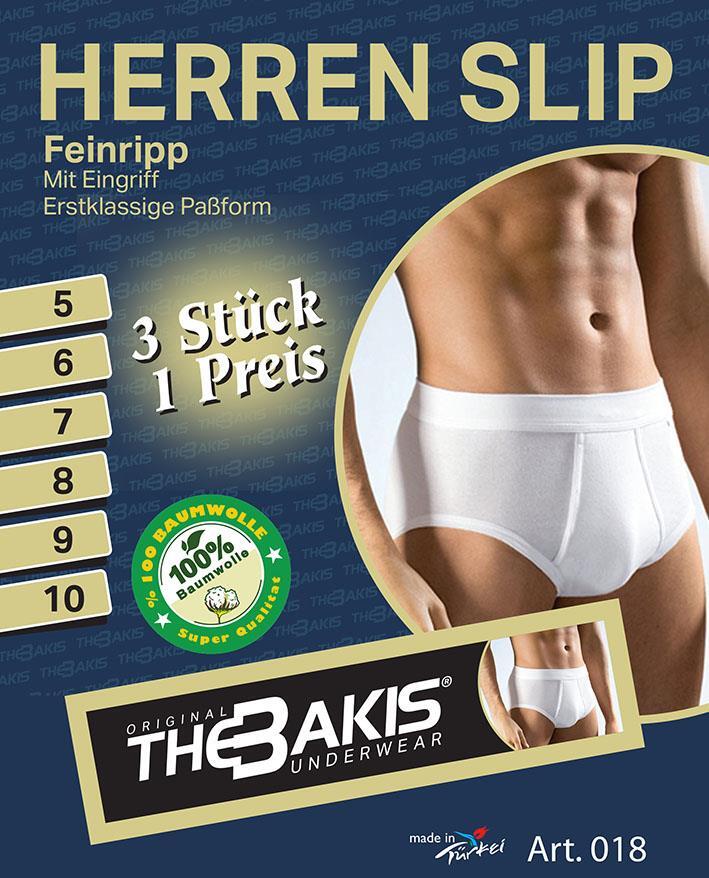 Herren Slip mit Eingriff 3er Pack Feinripp Farbe: weiß Größe 9