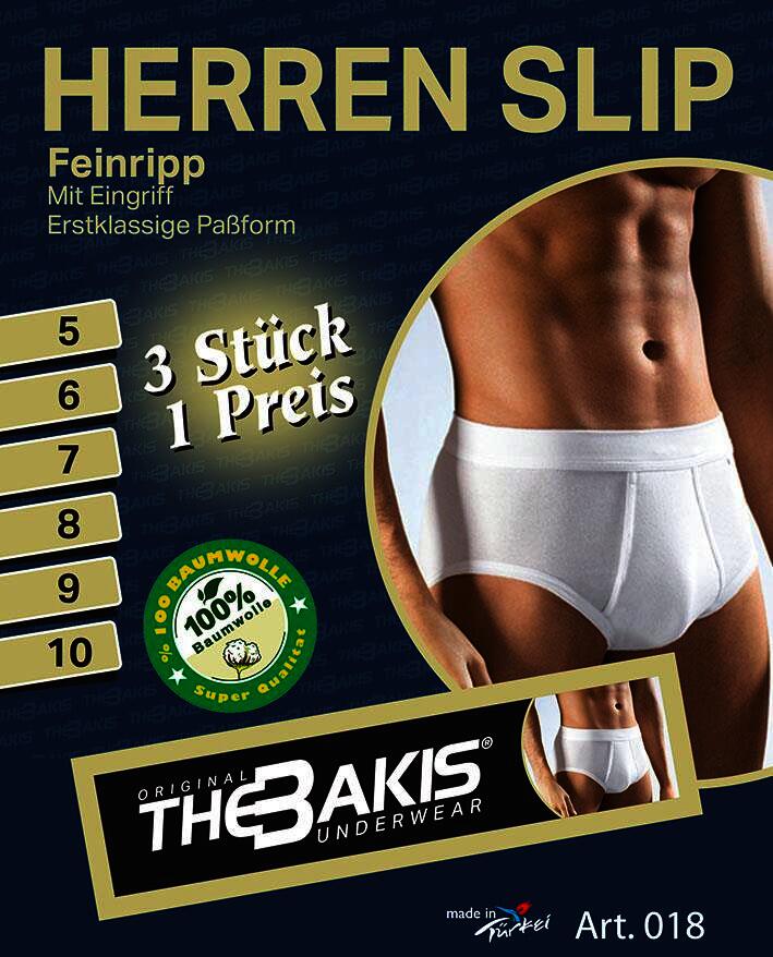 Herren Slip mit Eingriff Feinripp Farbe: weiß, 3x3er Pack Größe 11