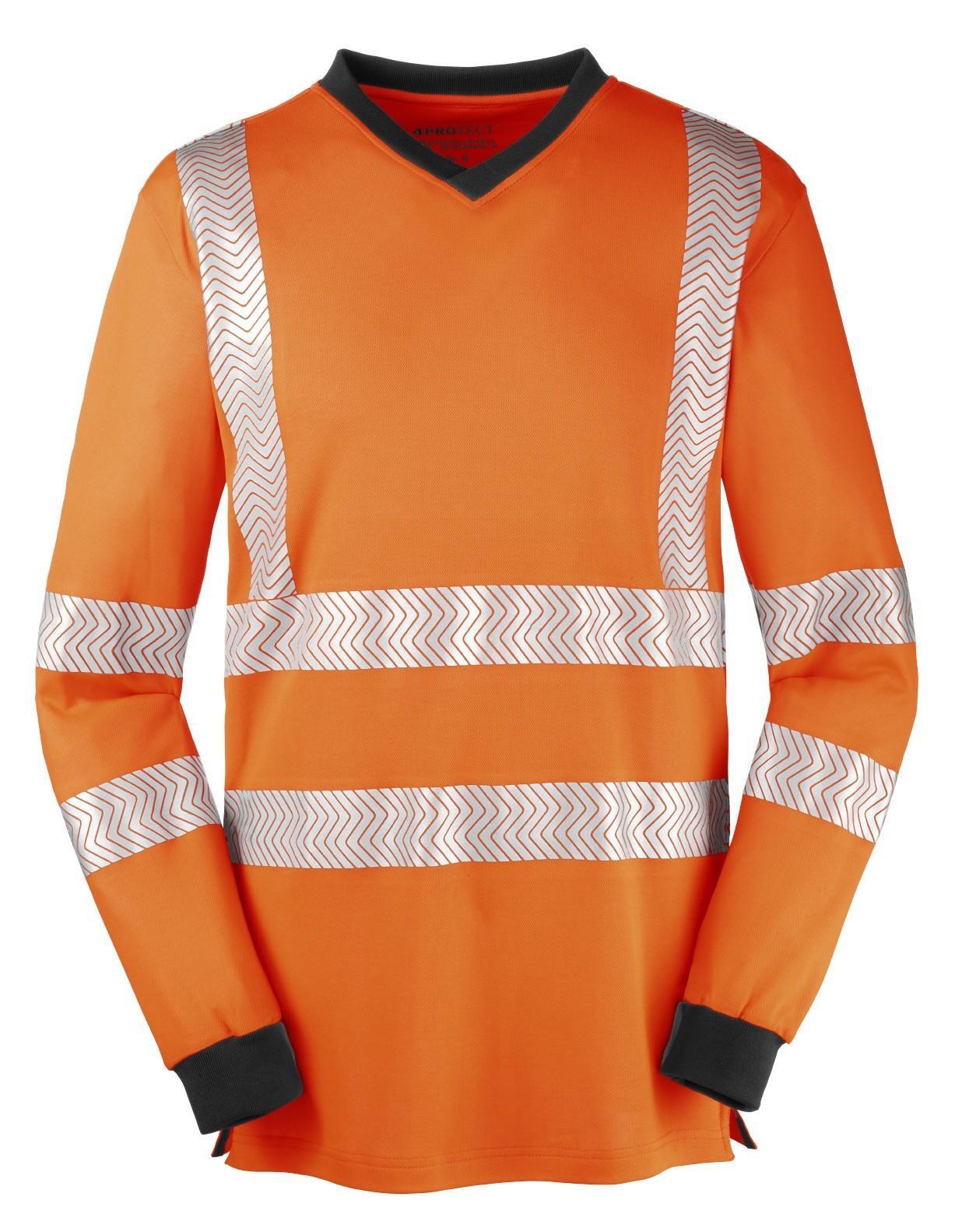 4PROTECT® Warnschutz Langarmshirt mit UV-Schutz, leuchtorange, Gr.5XL