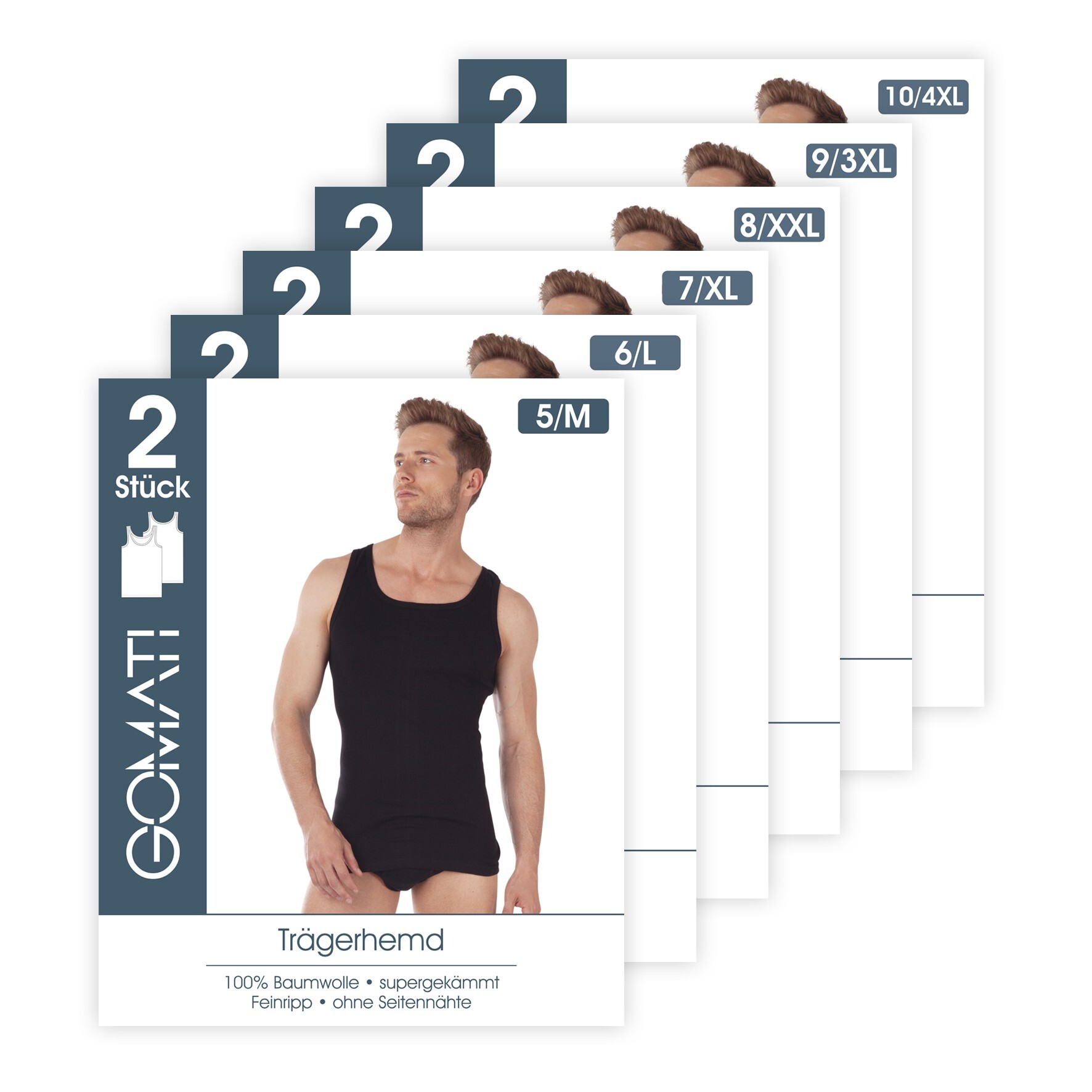 2er-Pack Herren-Unterhemd 20430, Feinripp, Schwarz, Gr.6