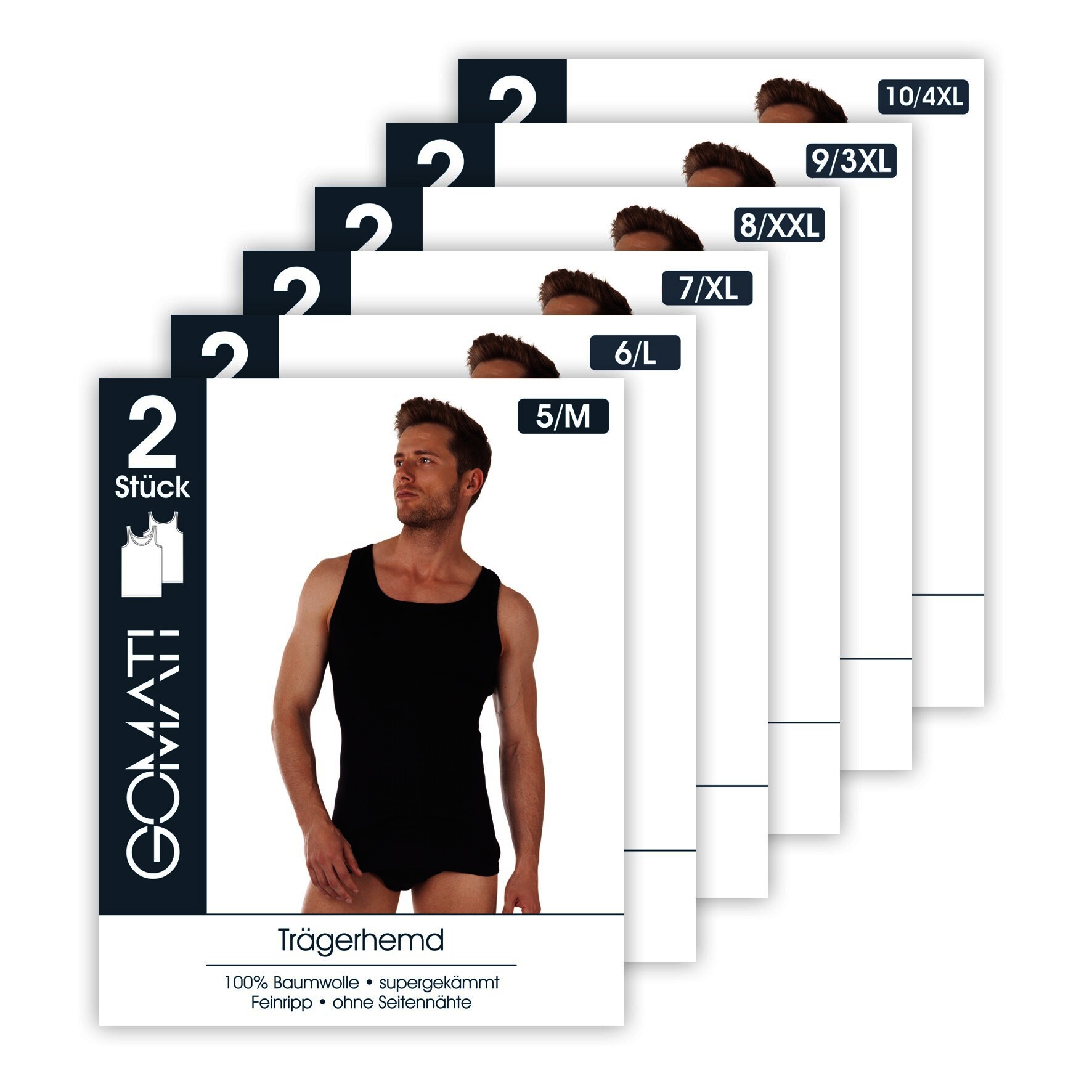 2er-Pack Herren-Unterhemd 20430, Feinripp, Schwarz, Gr.6