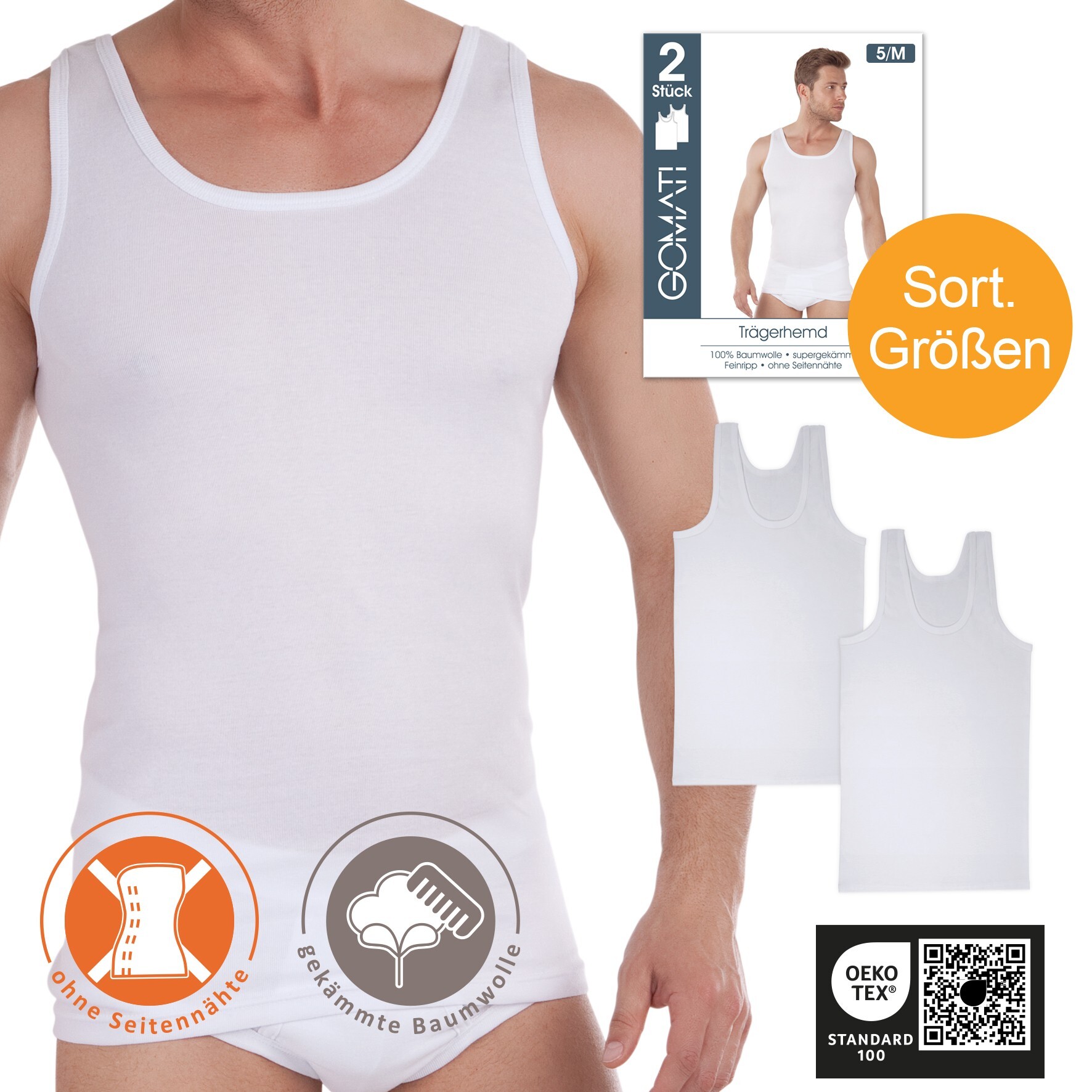 Herren Hemd 20420, 100% BW, Feinripp, 2 x 2er-Pack, Gr.8