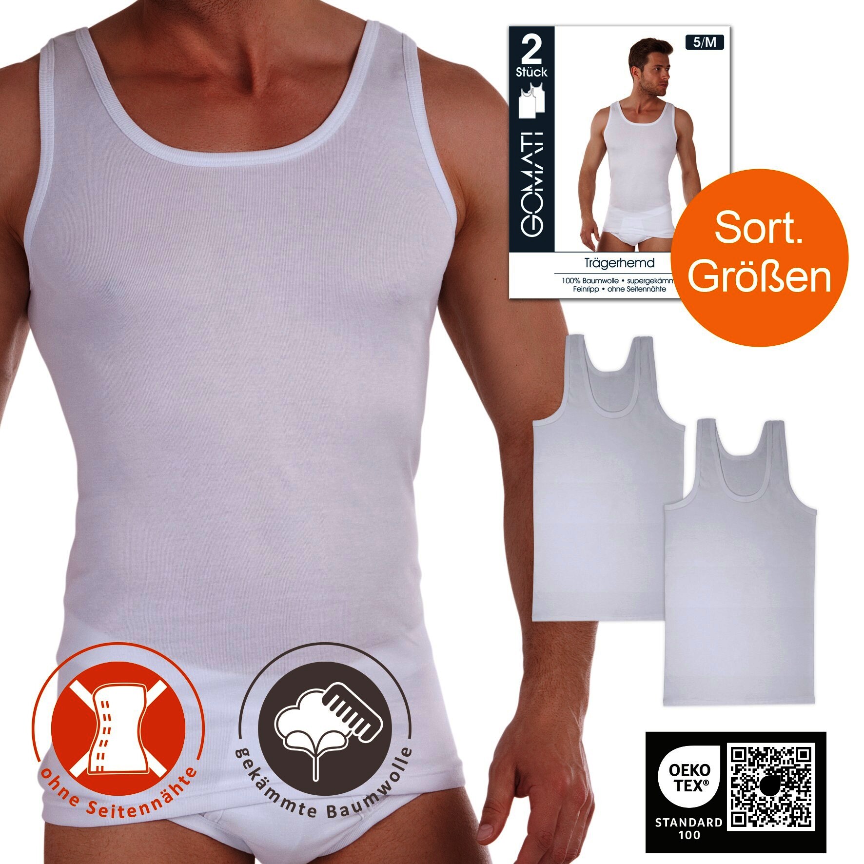 Herren Hemd 20420, 100% BW, Feinripp, 2 x 2er-Pack, Gr.8