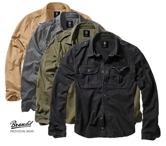 Brandit Vintage Shirt Langarm, Schwarz, Gr.XL