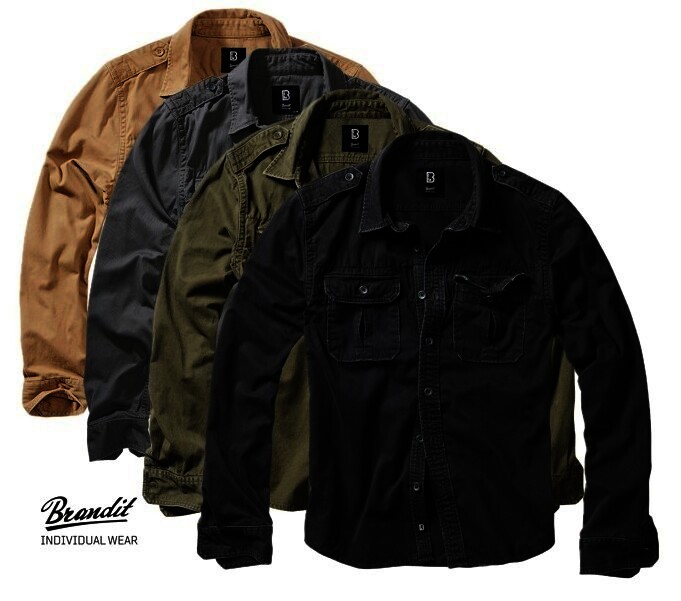 Brandit Vintage Shirt Langarm, Schwarz, Gr.XL