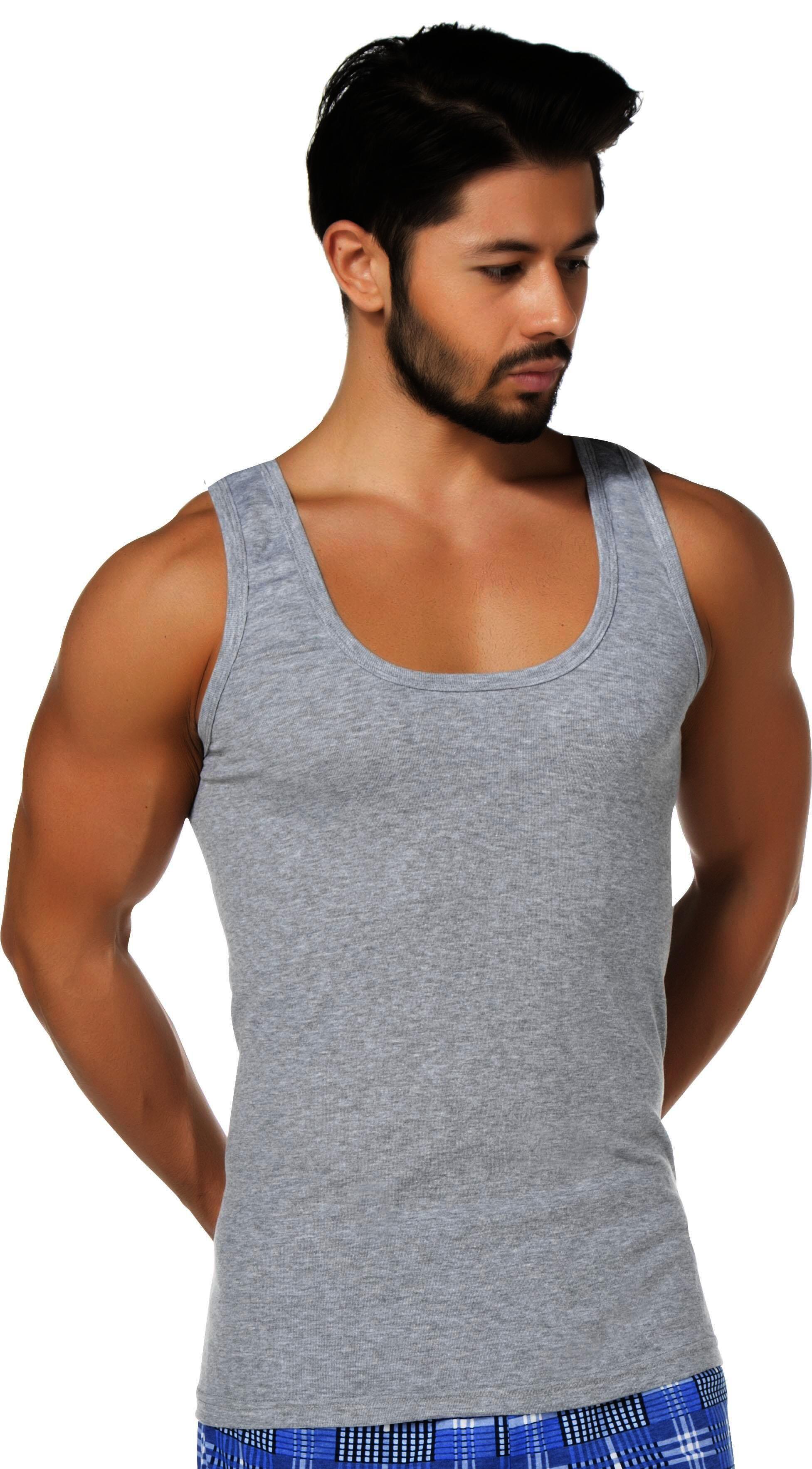 Herren Unterhemd 430, Grau Melliert, Feinripp,  6x2er-Pack , Gr.5