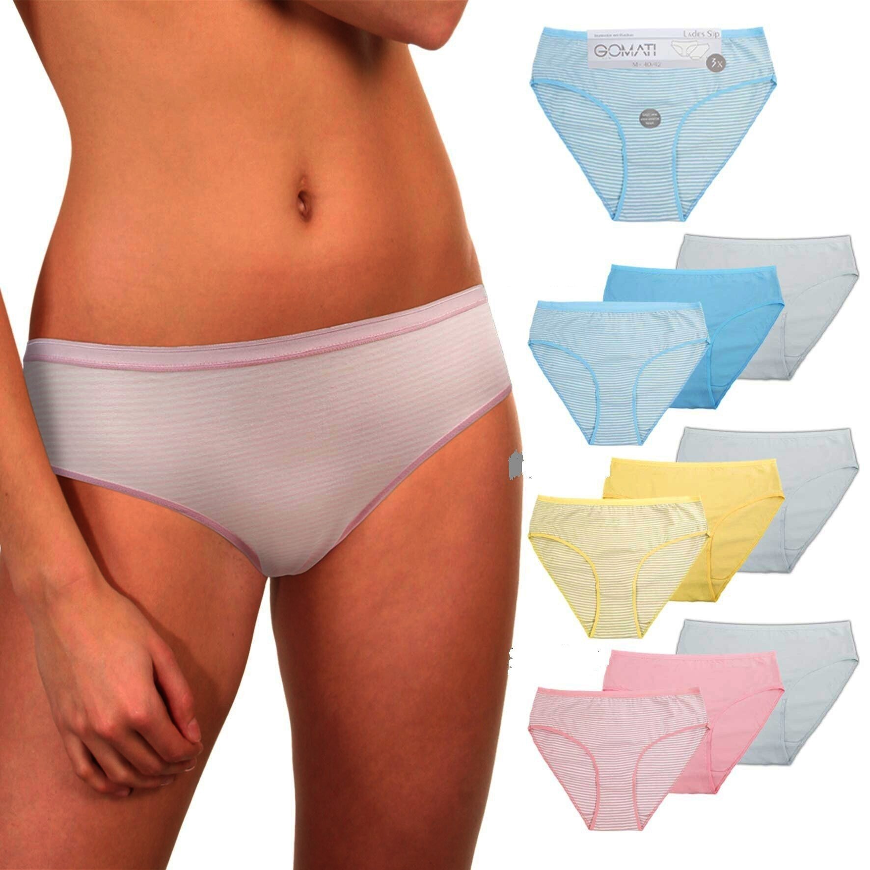 Damen Bikinislip 19115, gestreift, versch. Farben, 4 x 3er-Pack, Gr.36/38