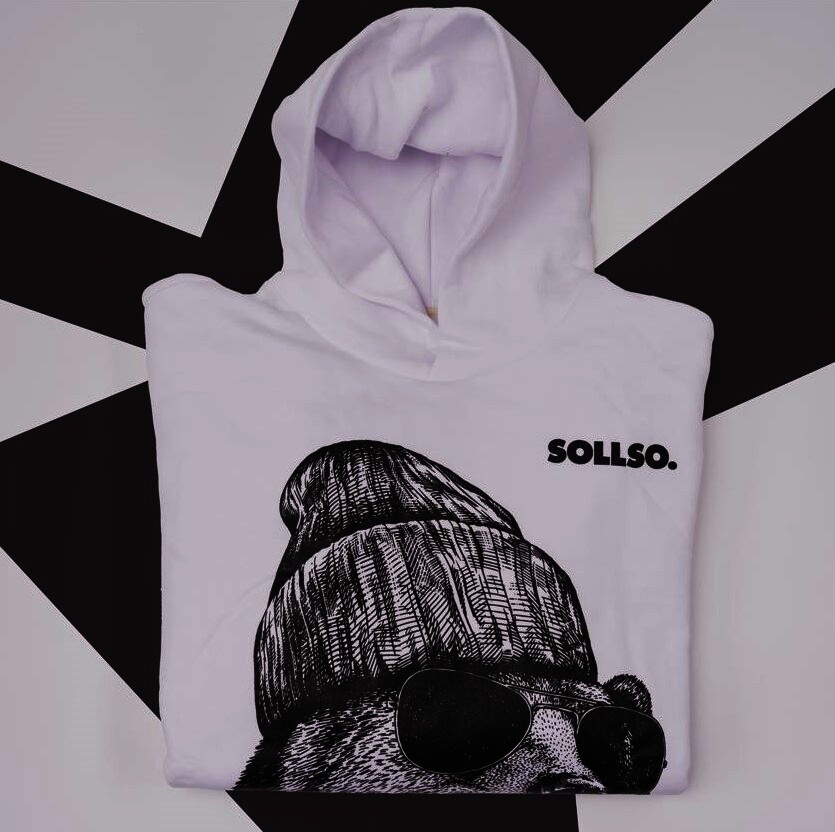Hoodie „Winterbear“ by SOLLSO.,Melange White, Gr.L
