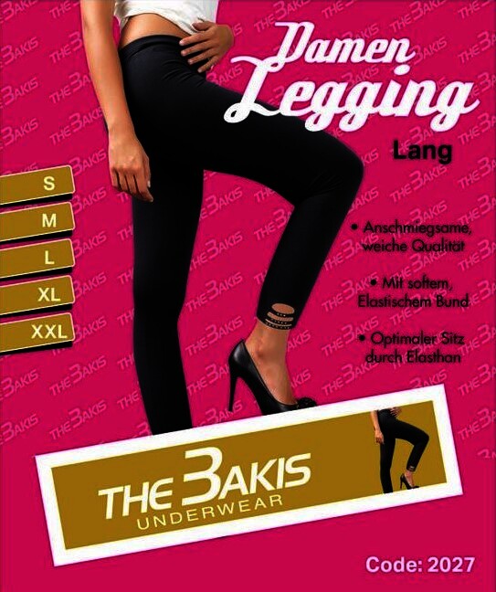 Damen Legging 2027  lang, Schwarz, Baumwollmischung, Gr.L