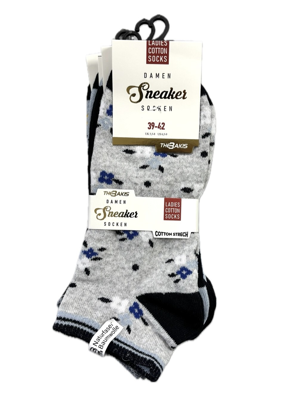 Damen Sneaker-Socken 7012, Blautöne bunt,2 x  4er Pack, Gr.35/38 