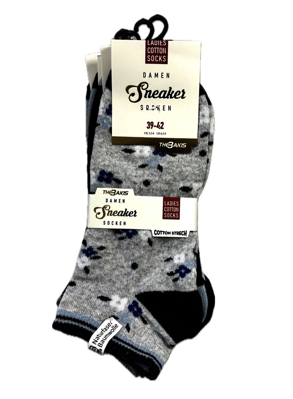 Damen Sneaker-Socken 7012, Blautöne bunt,2 x  4er Pack, Gr.35/38