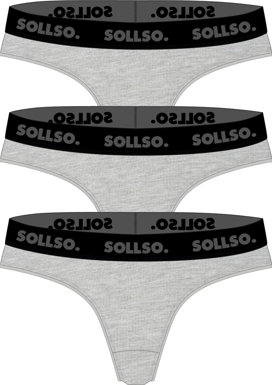 Damen Tanga, Bambusviskose, 3er-Pack, Grau/Schwarz, Gr.M