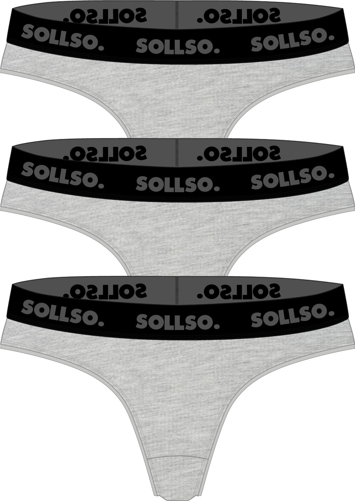 Damen Tanga, Bambusviskose, 3er-Pack, Grau/Schwarz, Gr.L