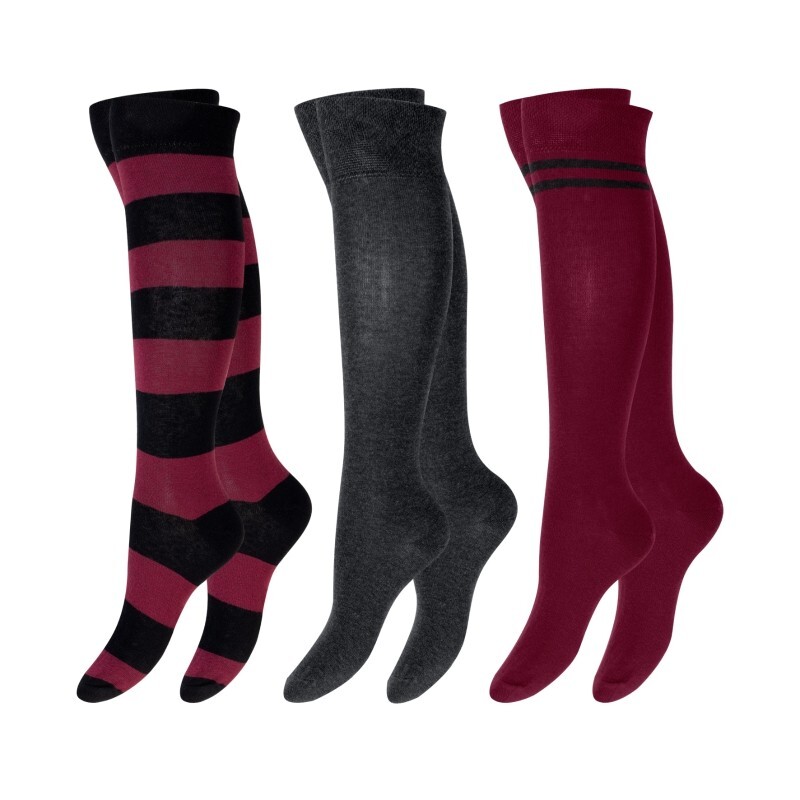 Damen Kniestrümpfe 61010, modisch geringelt, 3er-Pack, Gr.39/42