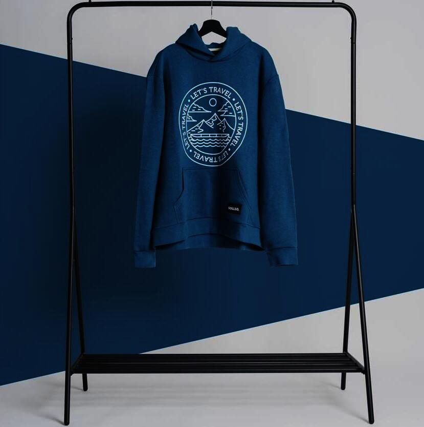 SOLLSO. Premium Hoodie "Let’s Travel" Farbe Navy Blue, Größe 3XL
