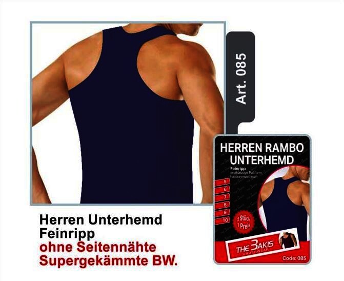 Herren Unterhemd 2er Pack Feinripp Farbe: Blau, Größe 6