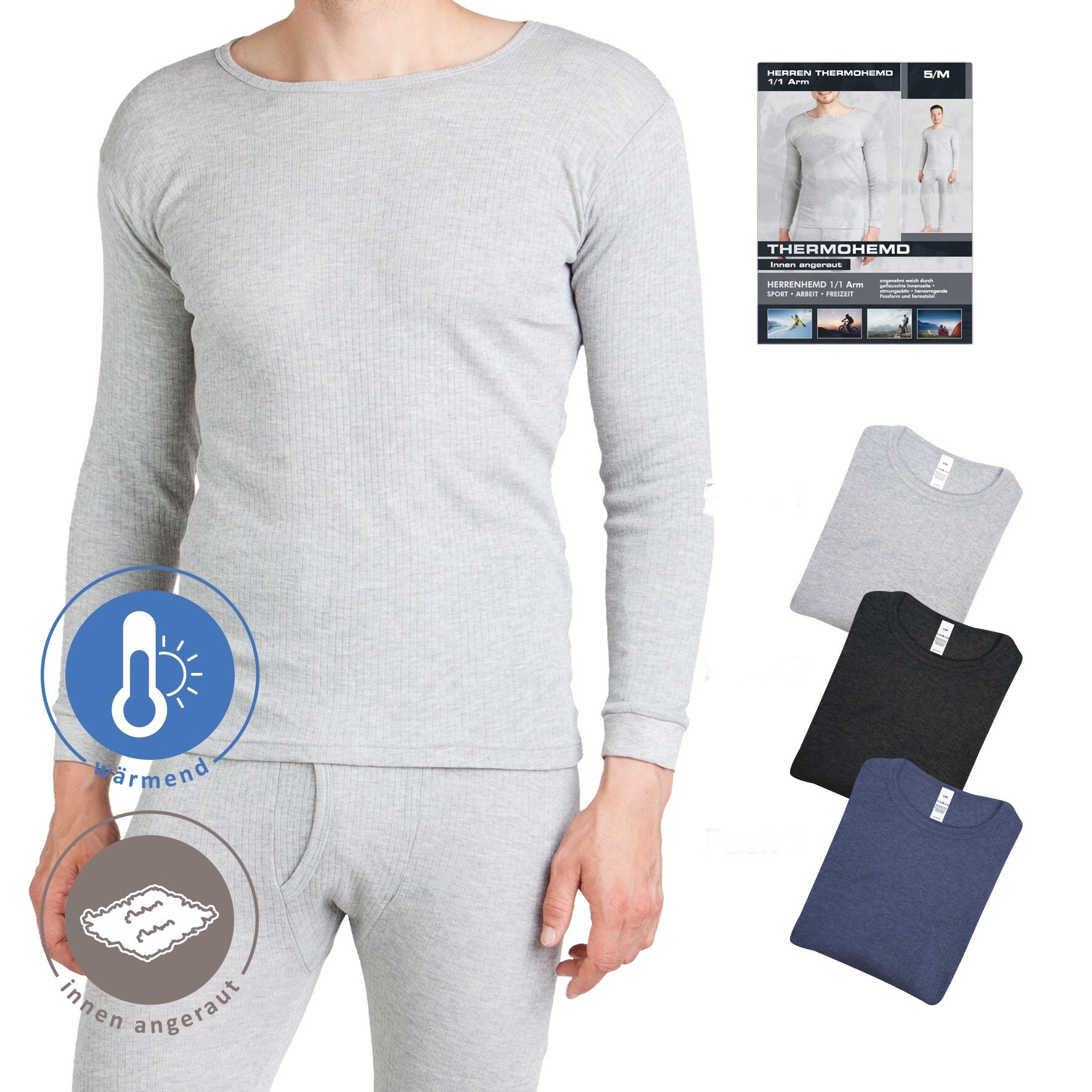 Herren Thermohemd 21456,  innen angeraut, Anthrazit, Gr.7