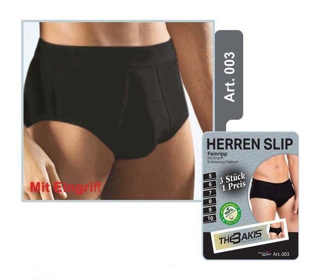 Herren Slip mit Eingriff 3er Pack Feinripp Farbe: schwarz, Größe 7