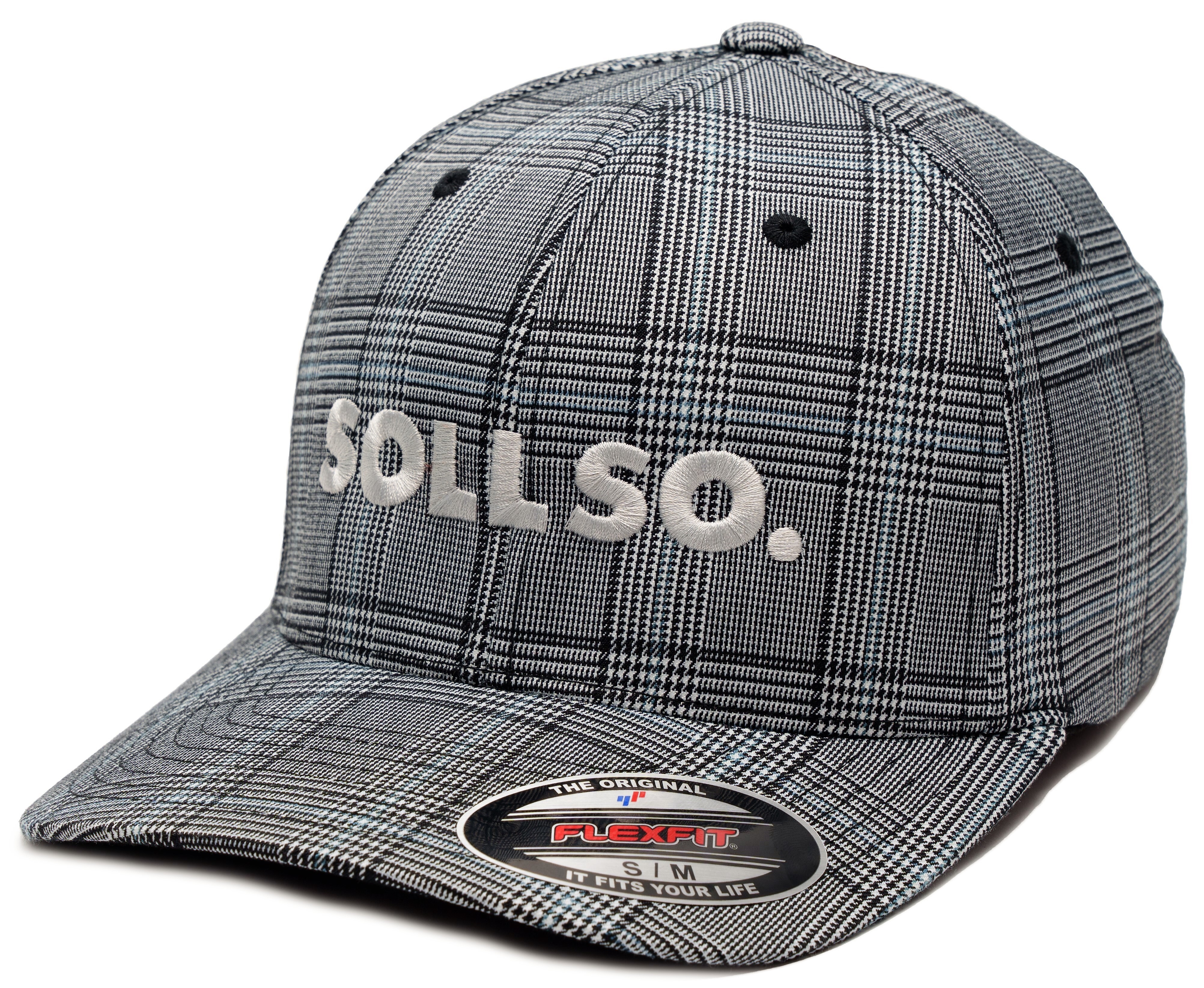SOLLSO. Flexfit® Glen Check Cap. Schwarz-Weiß, Gr.L/XL