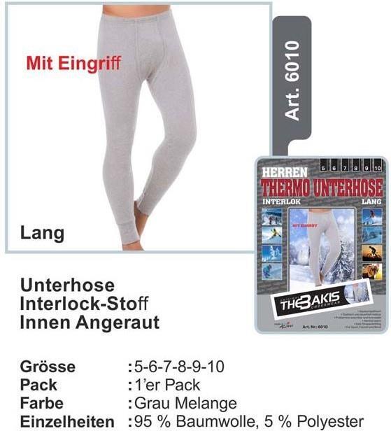 4er-Pack Herren Thermo Unterhose Lang, Interlok grau-melange, Gr.6