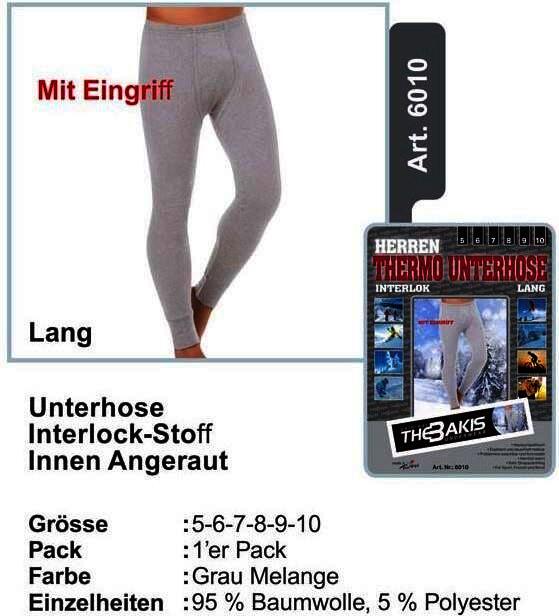 Herren Thermo Unterhose Lang, Interlok grau melange, Gr.12