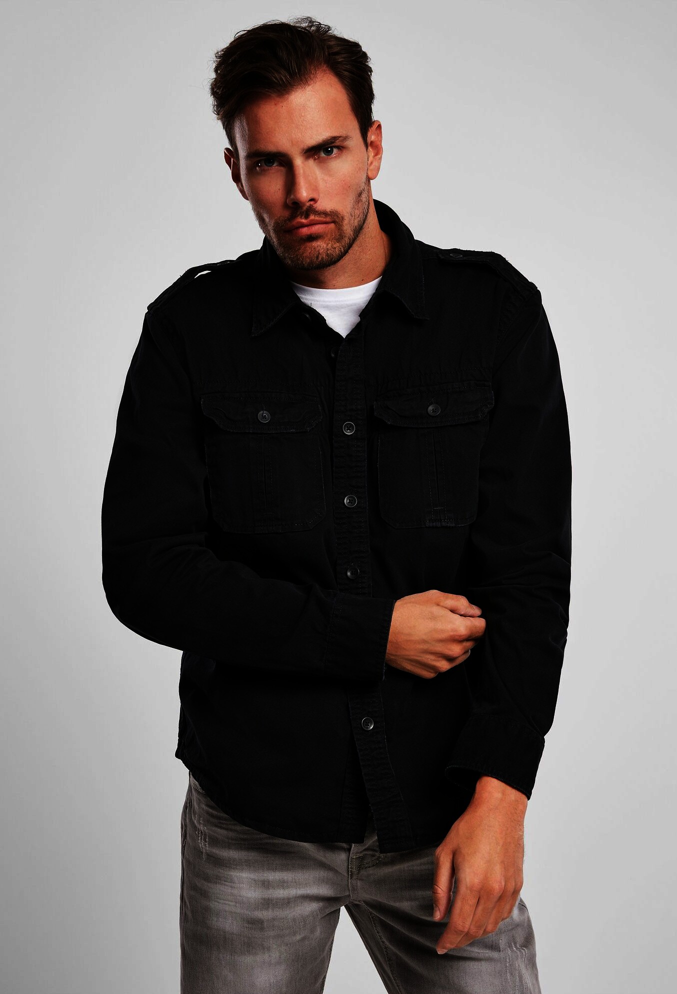 Brandit Vintage Shirt Langarm, Schwarz, Gr.XL