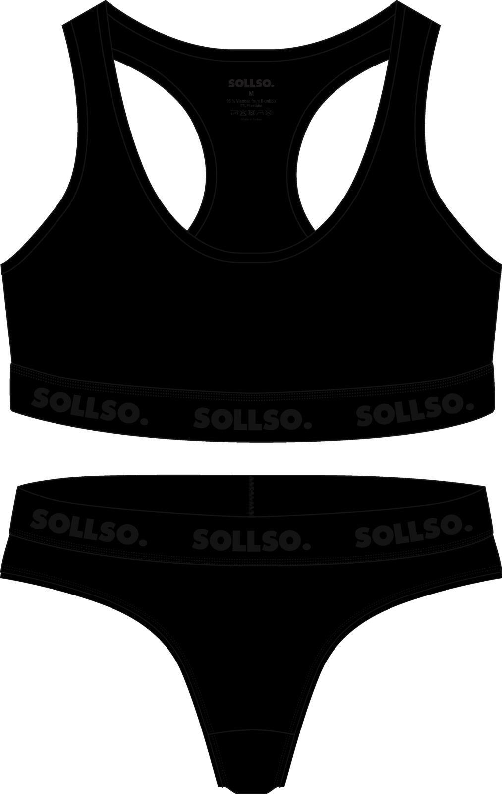 Damen Set Bustier/Tanga, Bambusviskose, Schwarz, Gr.L