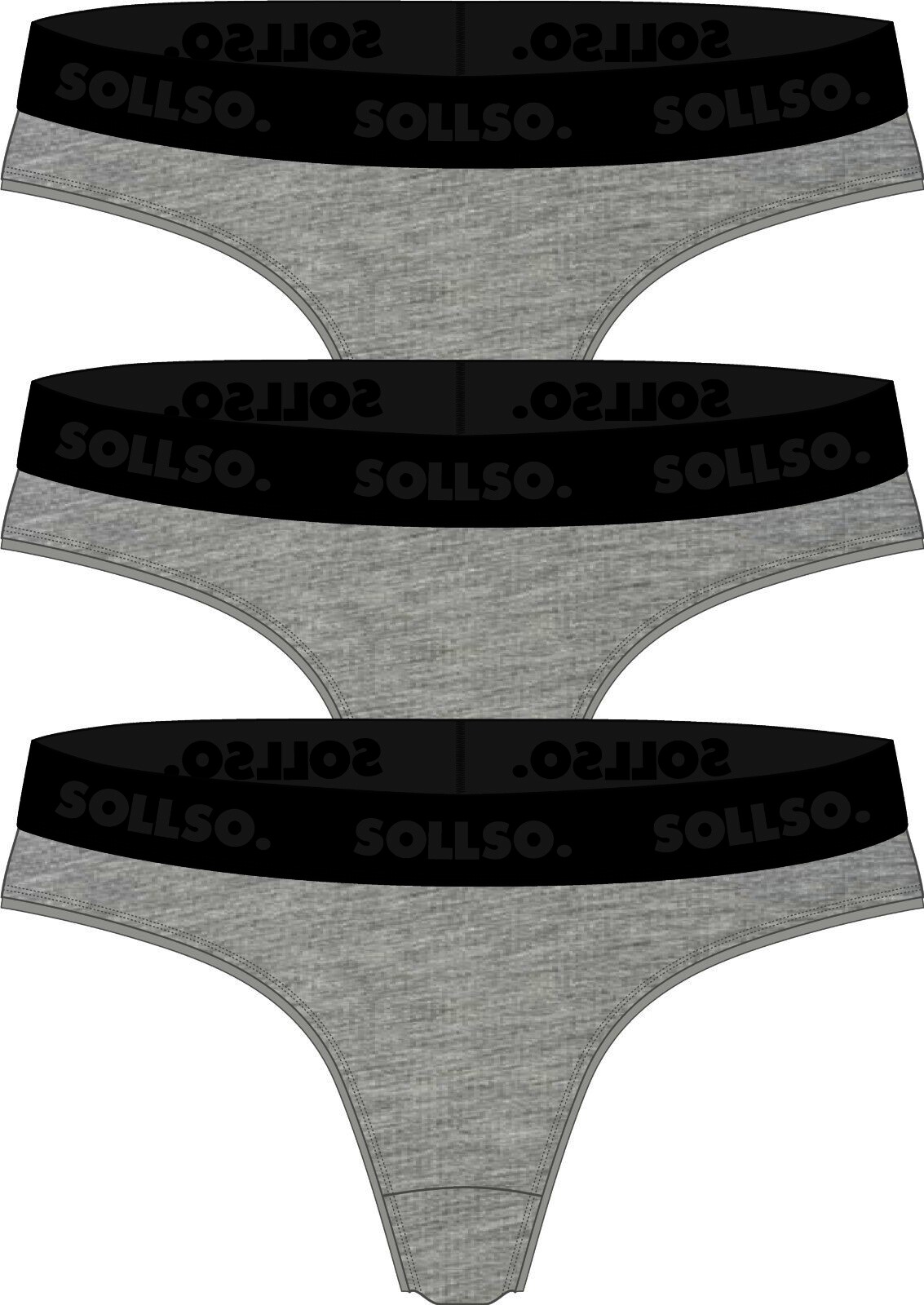 Damen Tanga, Bambusviskose, 3er-Pack, Grau/Schwarz, Gr.L
