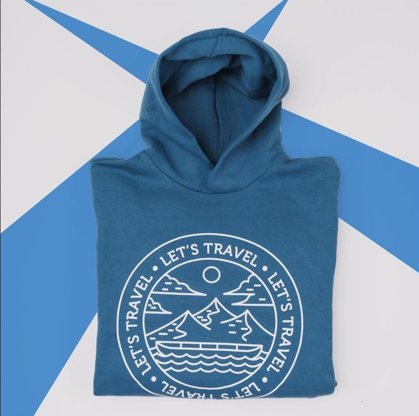 SOLLSO. Premium Hoodie "Let’s Travel" Farbe Navy Blue, Größe XXL
