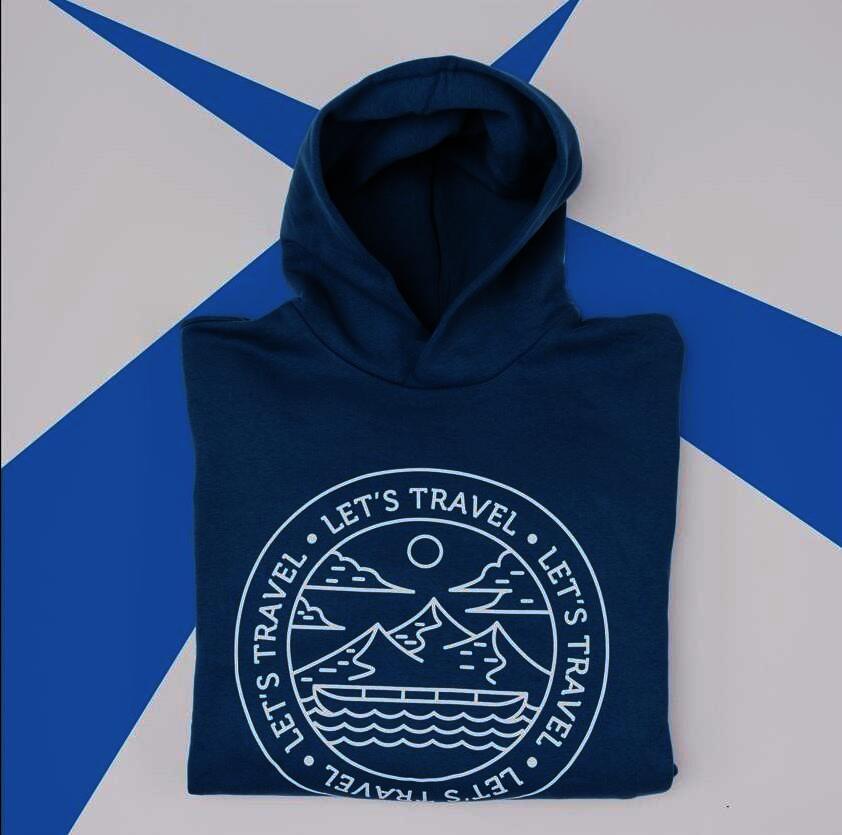 SOLLSO. Premium Hoodie "Let’s Travel" Farbe Navy Blue, Größe 3XL
