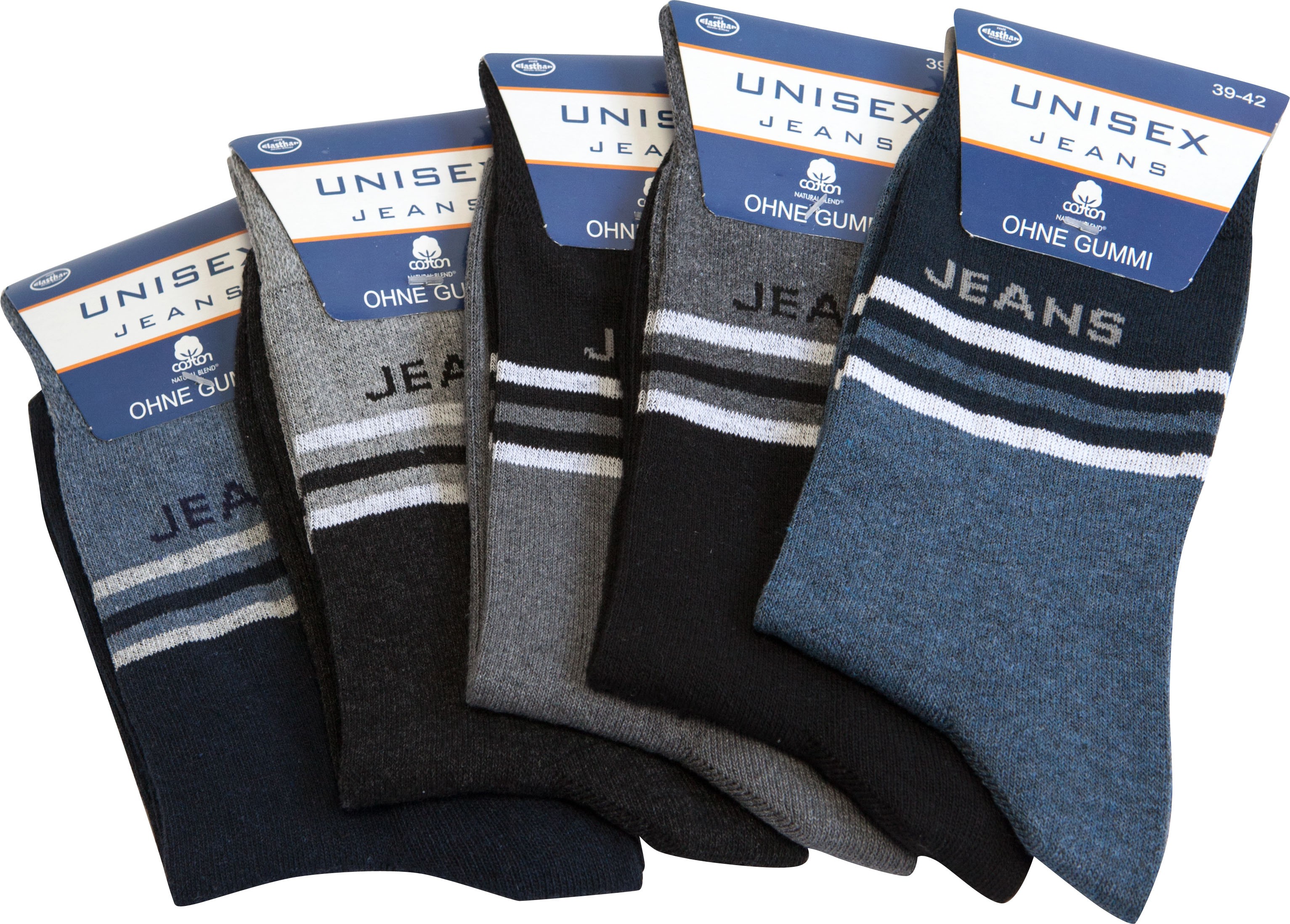 Herren Socken ohne Gummizug "Jeans", mehrfarbig, Art. 1589, Gr.39-42, 15er-Pack