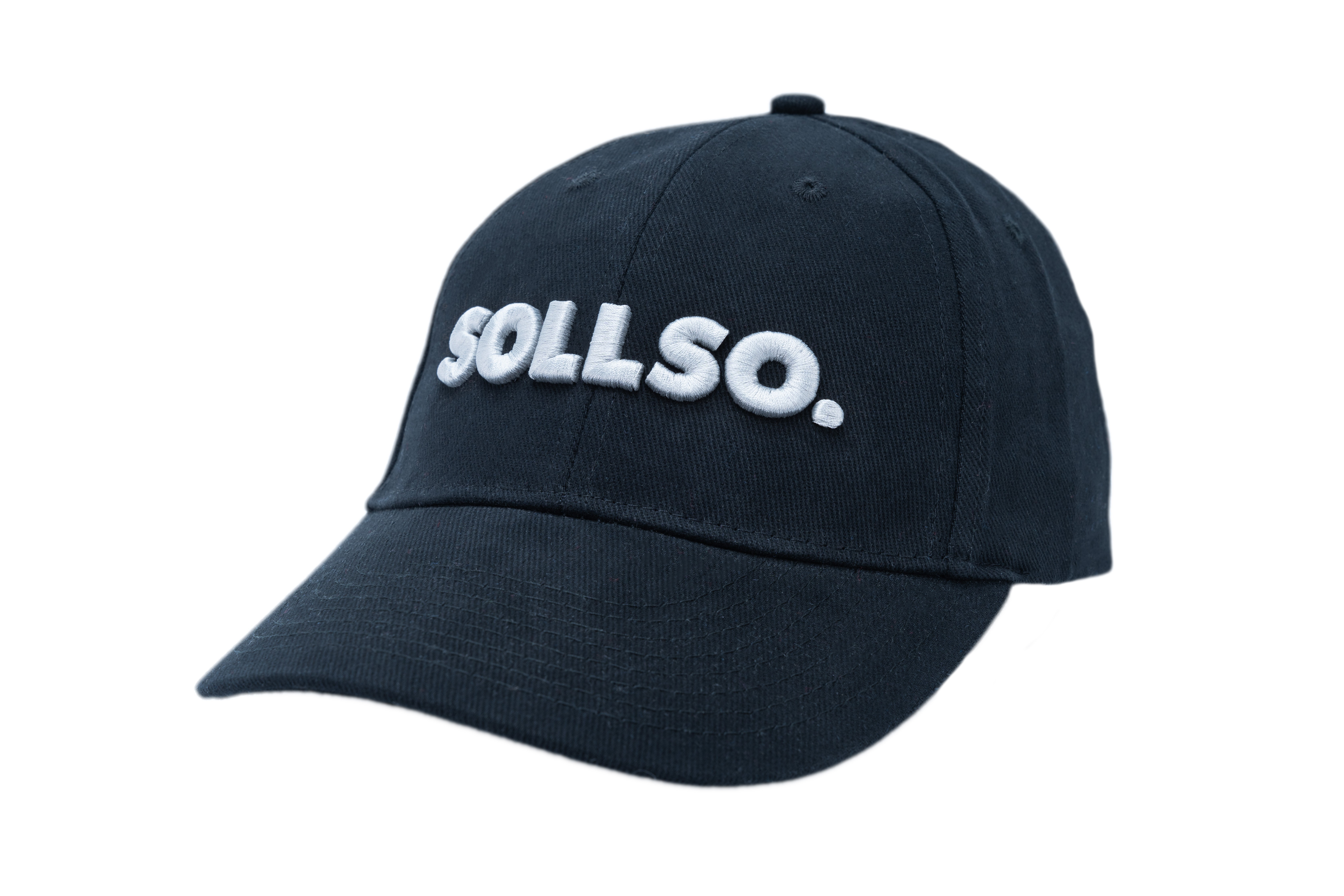 SOLLSO. 6 Panel Strong Front Raver Cap, Schwarz