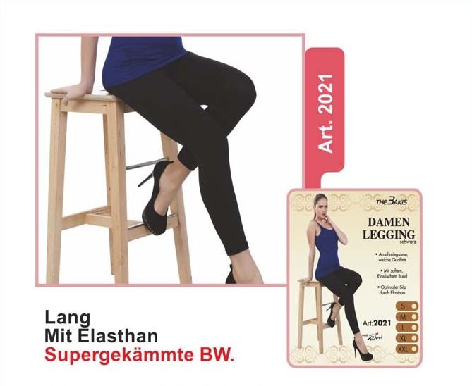Damen Leggings Schwarz Baumwolle, Größe L