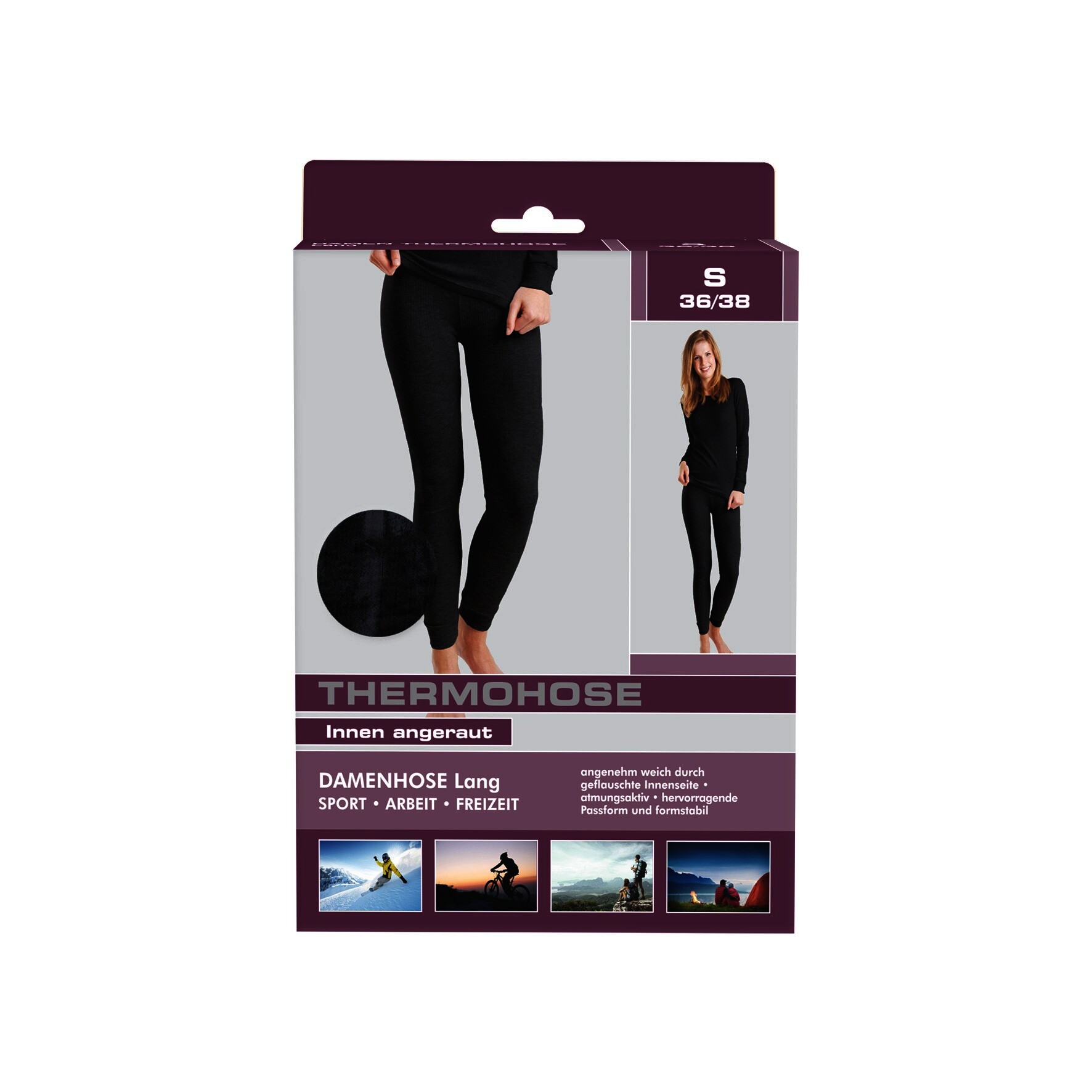 Damen Thermohose 11106, innen angeraut, Pflaume, Gr.L