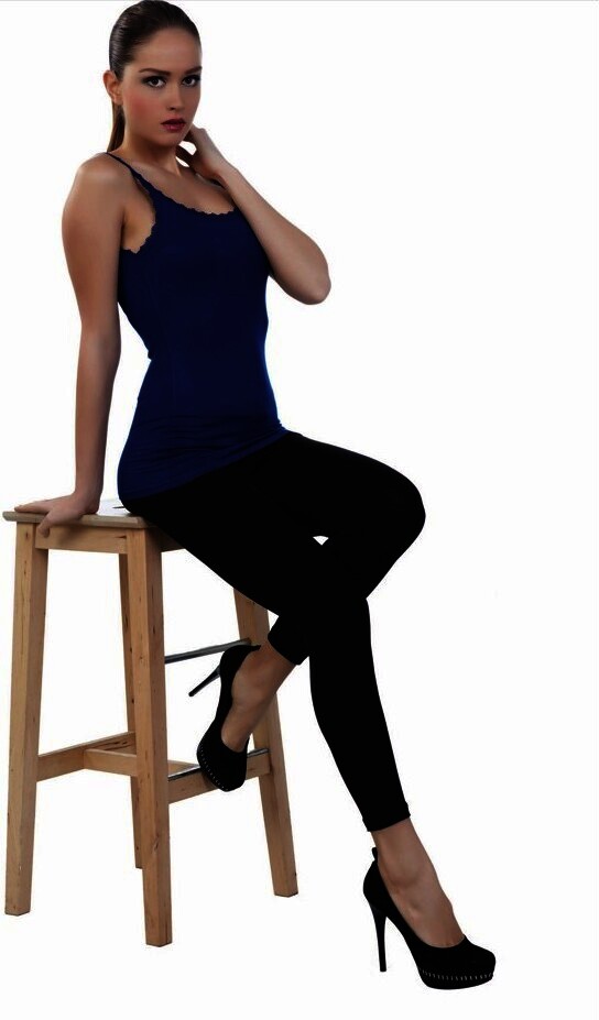 Damen Leggings Schwarz Baumwolle, Größe L