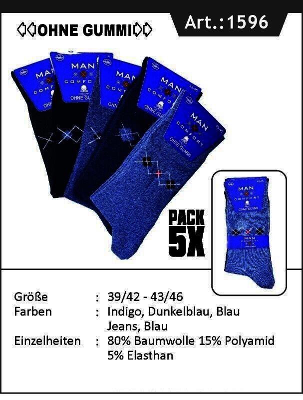 Herren Socken ohne Gummizug "Mehrfarbig", Art. 1596, Gr.39-42, 10er-Pack