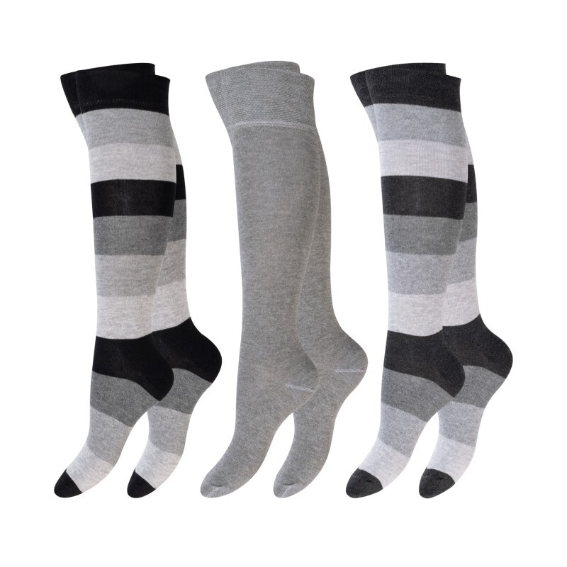 Damen Kniestrümpfe 61010, modisch geringelt, 3er-Pack, Gr.39/42