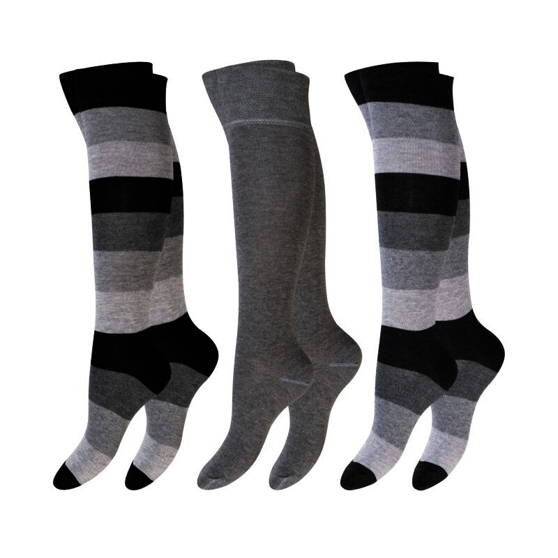 Damen Kniestrümpfe 61010, modisch geringelt, 3er-Pack, Gr.39/42