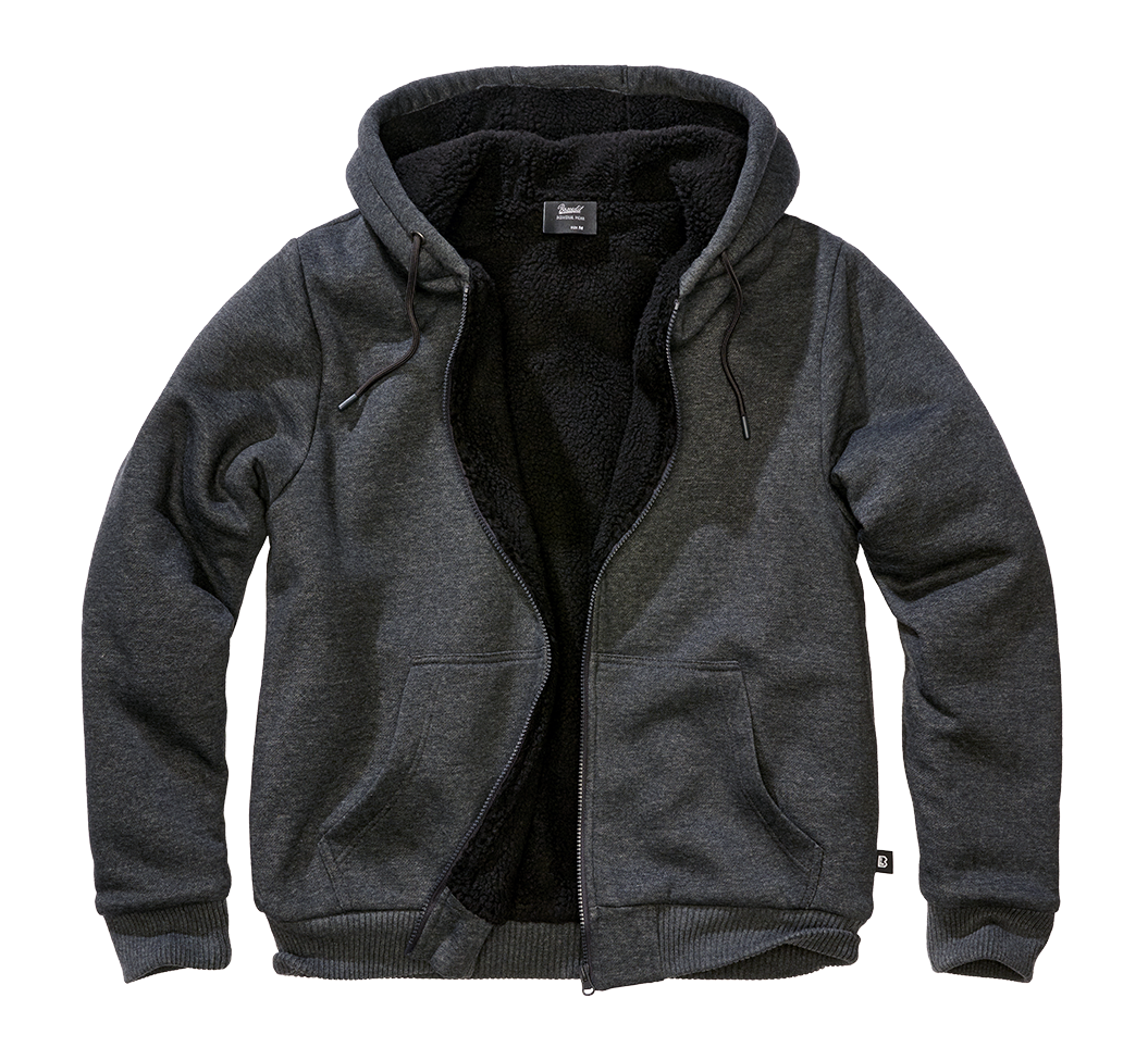 Brandit Sweatjacket Teddylining, Schwarz-Melliert, Gr.XXL