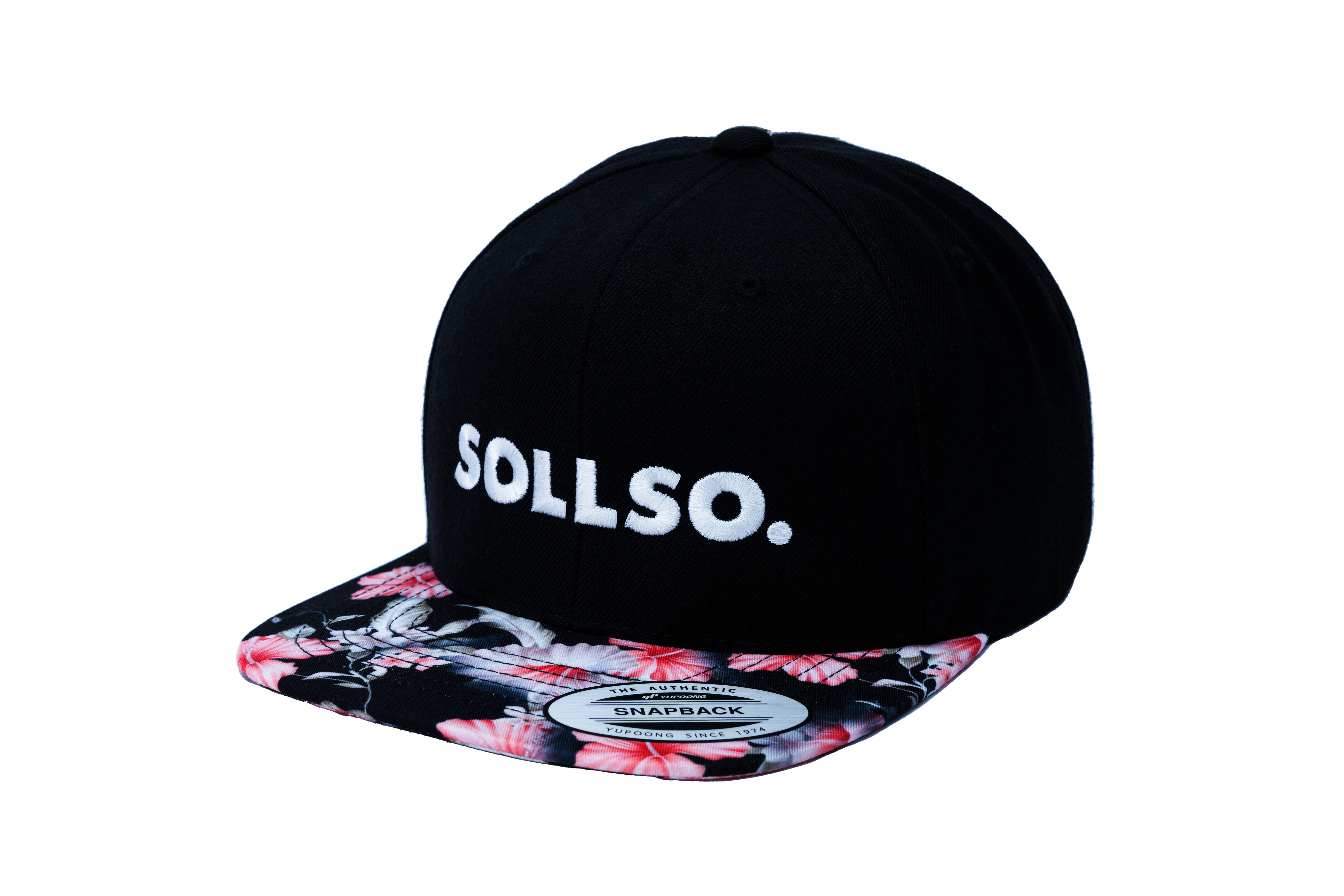 SOLLSO. Floral Snapback Cap, Red